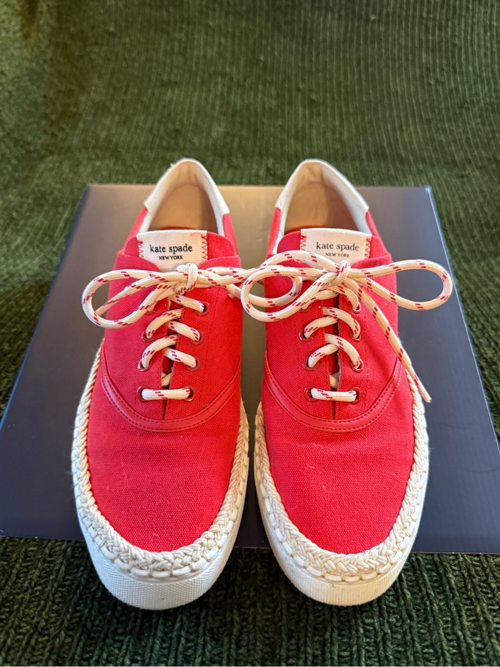 kate spade Red Canvas Espadrille-Style Lace-Up Sneakers
